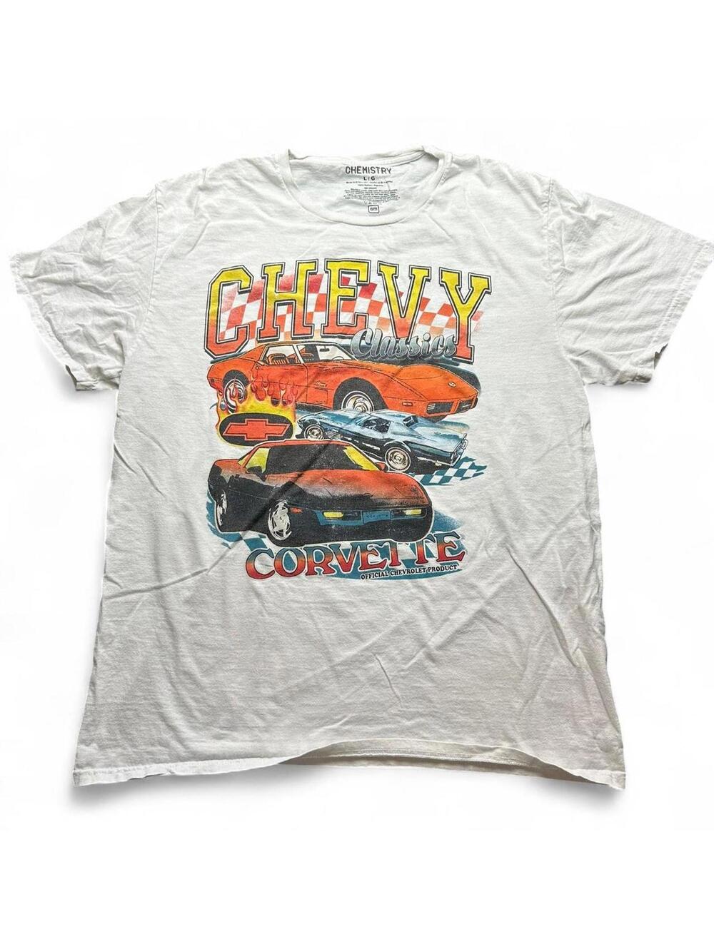 Chemistry L White Chevy Corvette Graphic T-Shirt